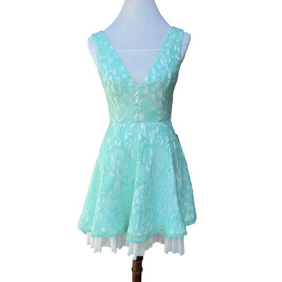 A. drea Illusion Inset Fit & Flare Lace Dress Size S Color Mint - Picture 1 of 16